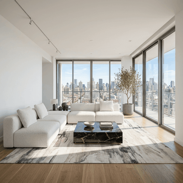 Photorealistic AI virtual staging software transformation of #ModernMinimalist #LivingRoom into modern style